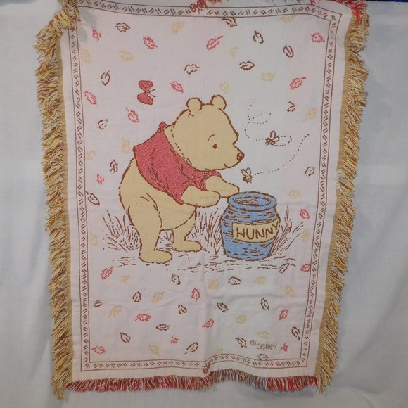 Disney Other - VTG Disney Winnie the Pooh Woven Tapestry Throw Blanket Fringed Fall  30" x 43